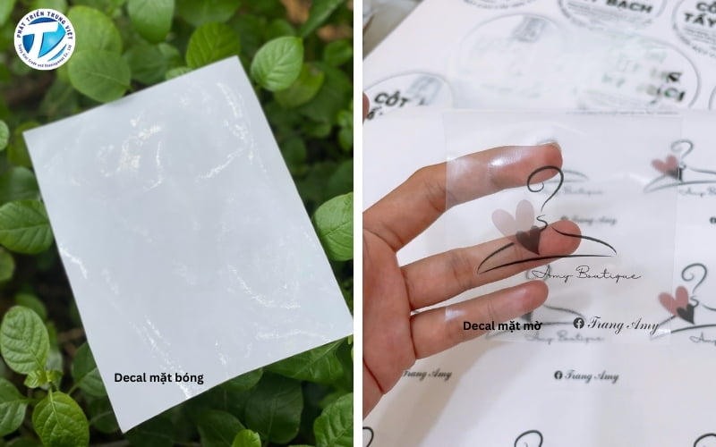Bề mặt mờ và bóng của decal trong